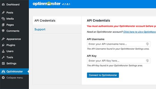 Enter OptinMonster API Keys Enter OptinMonster API Keys