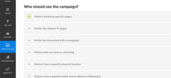 Target which users will see this optin Target which users will see this optin