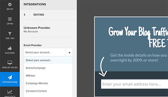 Select and connect your email service provider Select and connect your email service provider
