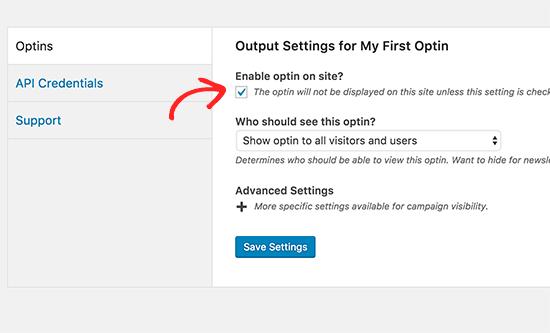 Enable optin on your site Enable optin on your site