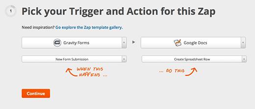 Choose Gravity Forms as Trigger and Google Docs as Action Choose Gravity Forms as Trigger and Google Docs as Action