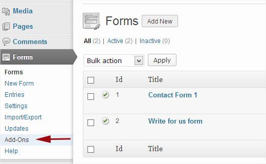 Gravity Forms Add-Ons Manager in WordPress Gravity Forms Add-Ons Manager in WordPress