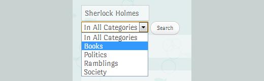 Search by category feature in action on a WordPress site Search by category feature in action on a WordPress site