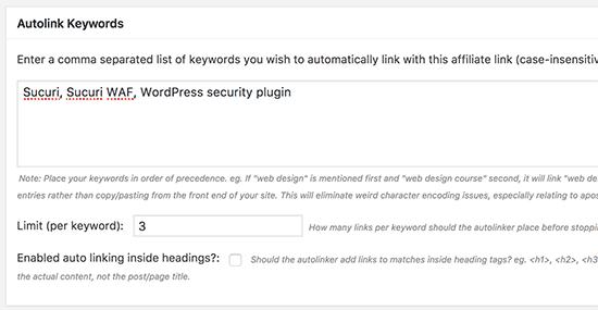 Add keywords you want to be automatically linked Add keywords you want to be automatically linked