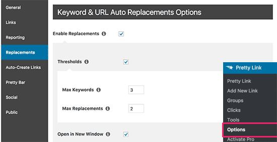 Auto link options Auto link options