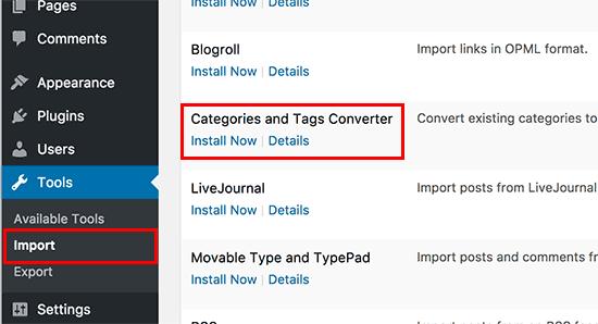 Install categories and tags converter in WordPress