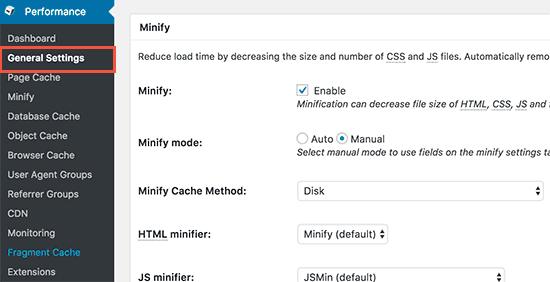 W3 Total Cache enable minify W3 Total Cache enable minify