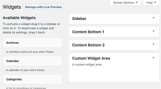 Newly registered widget area in WordPress Newly registered widget area in WordPress
