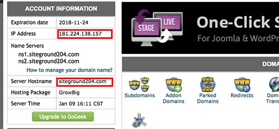 Server IP or hostname Server IP or hostname
