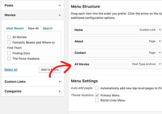 Post type archive menu item Post type archive menu item