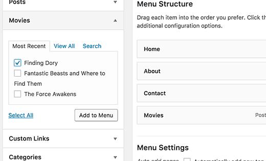 Adding single items from a post type to navigation menus Adding single items from a post type to navigation menus