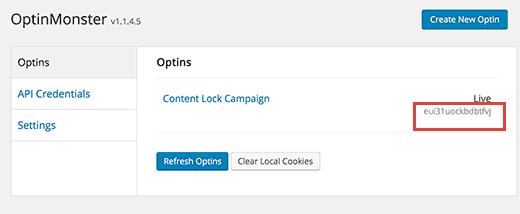 Copy the optin slug Copy the optin slug