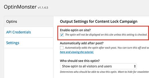Enable optin on site Enable optin on site