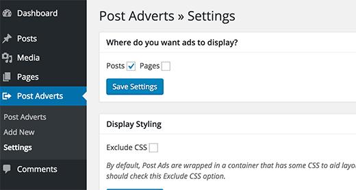 Post ad settings Post ad settings