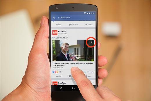 Lightening bolt icon displayed on an Instant Article in Facebook feed Lightening bolt icon displayed on an Instant Article in Facebook feed