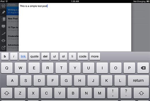 Writing a post in WordPress app for iPhone or iPad Writing a post in WordPress app for iPhone or iPad