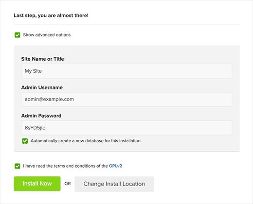 WordPress installation settings in MOJO Marketplace WordPress installation settings in MOJO Marketplace