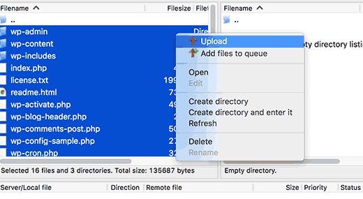 uploading WordPress files using an FTP client uploading WordPress files using an FTP client