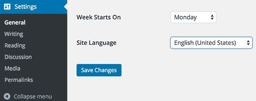 Changing language in WordPress Changing language in WordPress