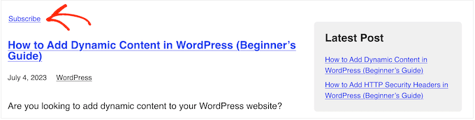 WordPress标签页面上的“订阅”链接示例