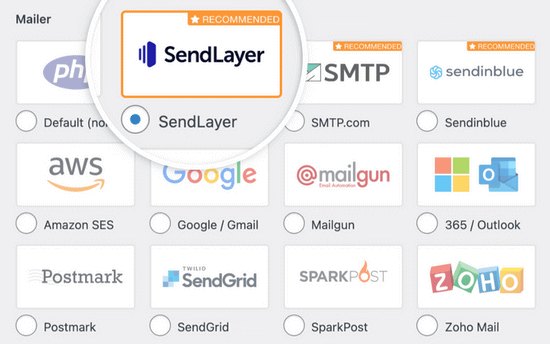 在WP Mail SMTP中选择SendLayer作为您的邮件