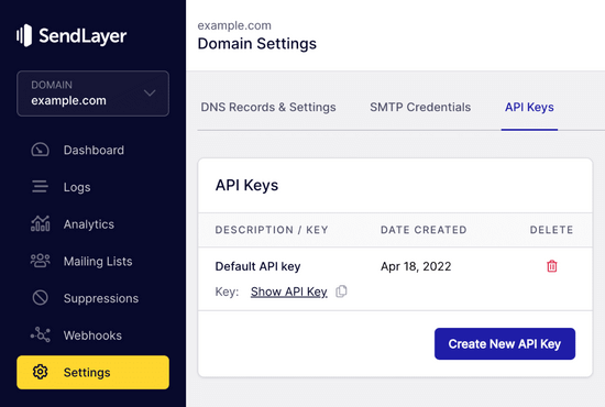 查找SendLayer API密钥