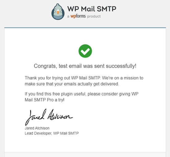 来自WP Mail SMTP的测试电子邮件