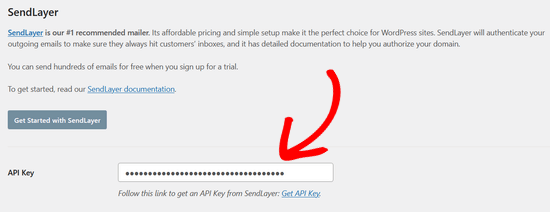 将SendLayer API密钥粘贴到WP Mail SMTP中