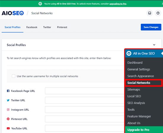 AIOSEO社交网络设置