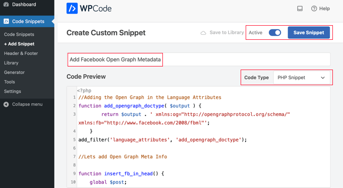 WPCode中的新代码片段