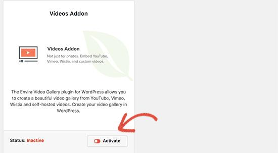 Activate video addon Activate video addon