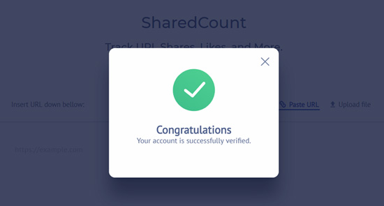 SharedCounts.com帐户已验证