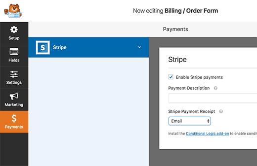 Adding payment form settings