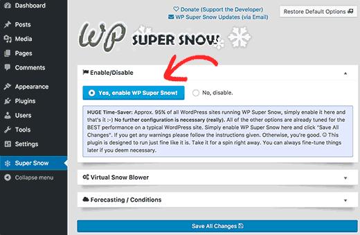 Adding Snowflakes in WordPress