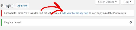 添加您的Forms Pro许可证密钥