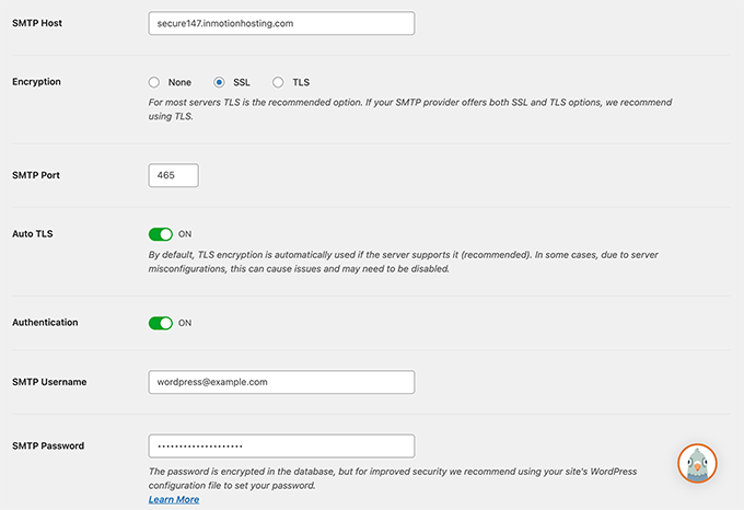 WordPress的InMotion托管SMTP设置