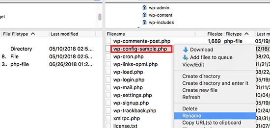 重命名wp-config-sample.php文件
