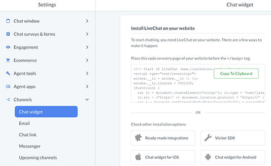 将LiveChat添加到其他网站 将LiveChat添加到其他网站