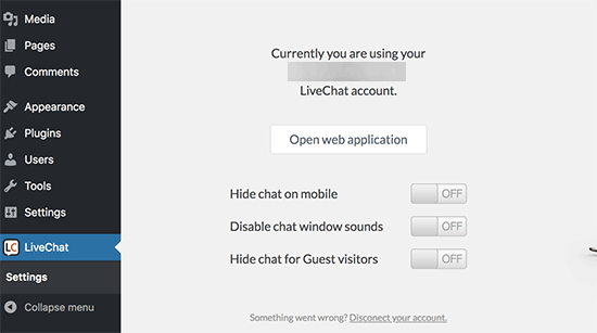 LiveChat WordPress设置 LiveChat WordPress设置