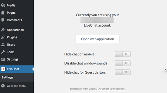 LiveChat WordPress设置