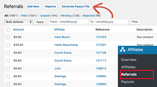 Generate payout file Generate payout file