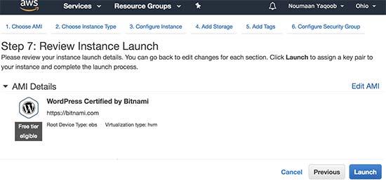 Review instance settings and launch Review instance settings and launch
