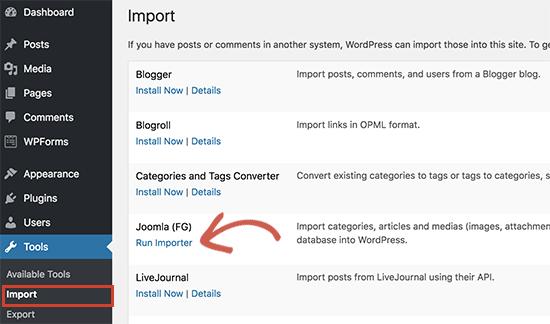 Run Joomla importer Run Joomla importer