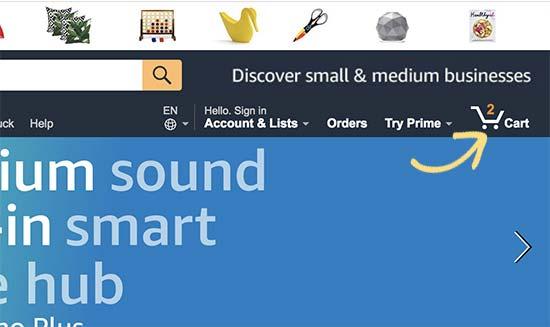 Amazon.com showing the sopping cart icon Amazon.com showing the sopping cart icon