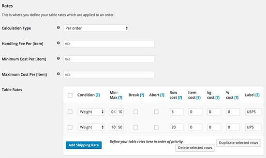 Table Rate Shipping settings Table Rate Shipping settings