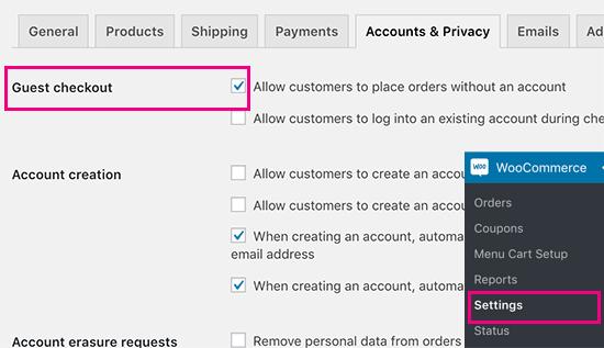Enable guest checkout Enable guest checkout