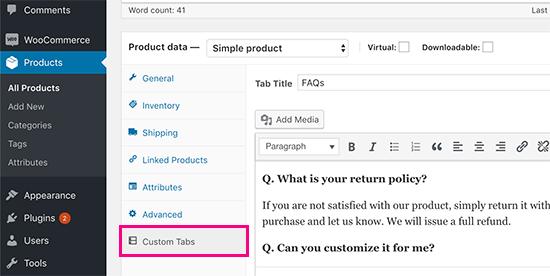 Adding a product faqs tab Adding a product faqs tab