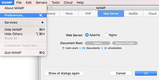 Select document root folder Select document root folder