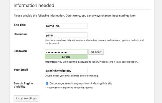 WordPress installation WordPress installation