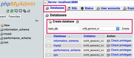 Create database to install WordPress Create database to install WordPress
